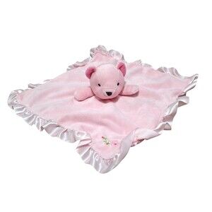 Stepping Stones Pink Bear Lovey Flower Embroidery Frill Satin like Trim Baby